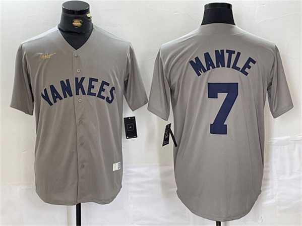 Mens New York Yankees #7 Mickey Mantle Gray Cool Base Stitched Baseball Jersey